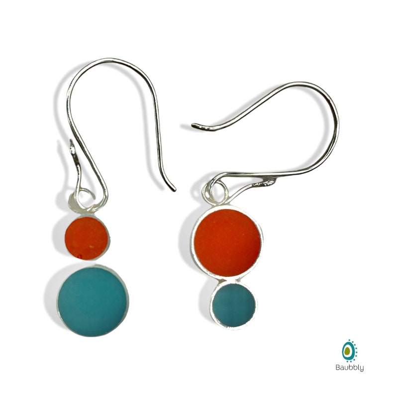 Reversible Mismatched Earrings Silver & Resin Dots 2 in 1 Jewelry image 8