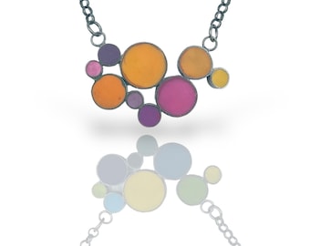 Dots of All Sizes Reversible Necklace | Silver and Resin Double-Sided Colorful Pendant | Oxidized Handmade Jewelry