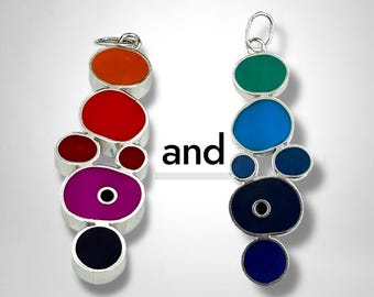 Colgante de burbuja vertical / Amuleto de doble cara de plata y resina / Joyería reversible 2 en 1