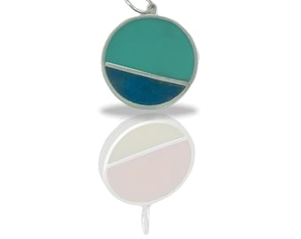 Funky Reversible Pendant | Mod Circle Necklace Slide | Sterling Silver and Colored Resin |