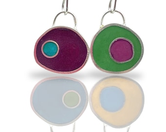 Reversible Earrings Pendant Silver Resin Colorful Double Sided Mix and Match Mismatched Convertible