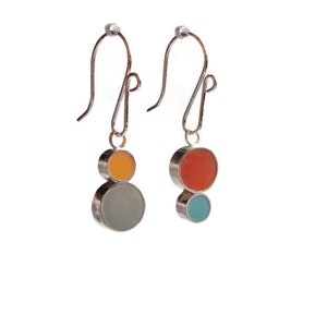 Reversible Mismatched Earrings Silver & Resin Dots 2 in 1 Jewelry image 1