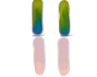 Reversible Ombré Resin Earrings | Gradient Color Silver Dangles | Modern Colorful Jewelry |
