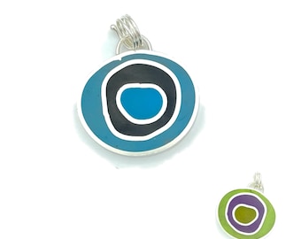 Funky Reversible Pendant | Concentric Circles Necklace Slide | Sterling Silver and Colored Resin | Green Blue Charm