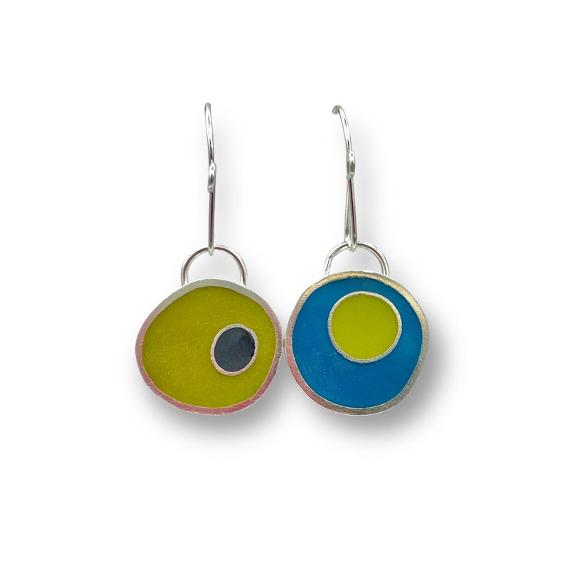 Reversible Earrings Pendant Silver Resin Colorful Double Sided Mix and Match Mismatched Convertible image 5