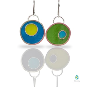 Reversible Earrings Pendant Silver Resin Colorful Double Sided Mix and Match Mismatched Convertible image 1