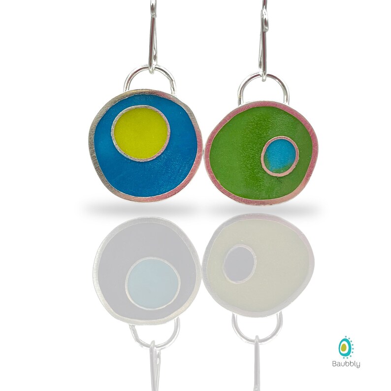 Reversible Earrings Pendant Silver Resin Colorful Double Sided Mix and Match Mismatched Convertible image 1