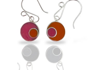 Groovy Reversible Mismatched Earrings Silver/Resin Small Double Circles 2-in-1