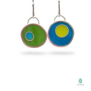 Reversible Earrings Pendant Silver Resin Colorful Double Sided Mix and Match Mismatched Convertible image 6