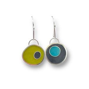 Reversible Earrings Pendant Silver Resin Colorful Double Sided Mix and Match Mismatched Convertible image 4