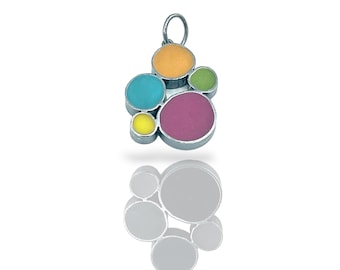 Bunch of Dots Pendant | Silver and Resin Double Sided Charm | Colorful Reversible Jewelry |