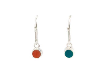 Minimalist Colored Tiny Earrings - Reversible Resin & Silver Earrings - Simple Modern Colorful Dots - Wear Mismatched or Matching