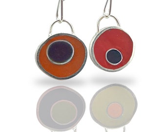 Reversible Mix and Match Earrings /Pendant Gift Set Silver Resin Colorful Double Sided Mismatched Convertible