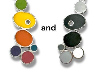 Colgante de burbuja vertical / Charm de doble cara de plata y resina / Joyas reversibles 2 en 1