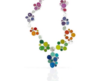 Collar reversible abstracto con declaración / Cadena colorida de resina y plata hecha a mano / Joyería de orfebrería