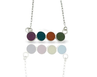 Reversible Dots Necklace | Silver and Resin Circles |  Multicolor Dot Bar Chain