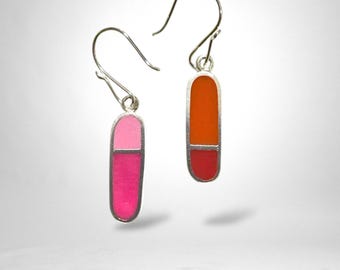 Pendientes de resina reversibles / Pendientes colgantes de plata con bloques de colores / Joyas modernas y coloridas /