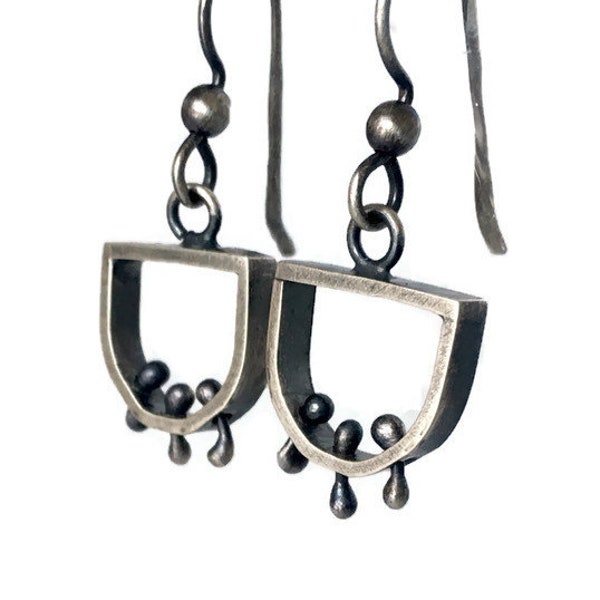 Kinetic Oxidized Earrings | Silver Semi-Circle Dangles | Wiggly Industrial Moving Earrings