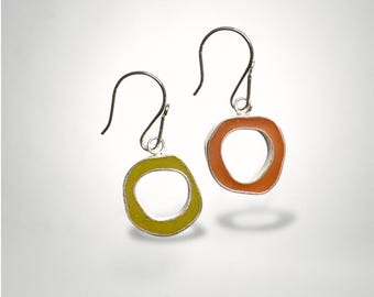 Chunky Colorful Hoops • Reversible Resin/Silver Earrings • Mismatched Jewelry
