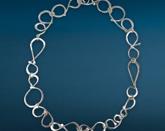 Chunky Handmade Abstract Chain - Heavy Silver Necklace - Forged Wrought Doodle Links