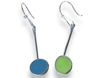 Funky Mismatched Earrings -Reversible Resin & Silver Long Dangles