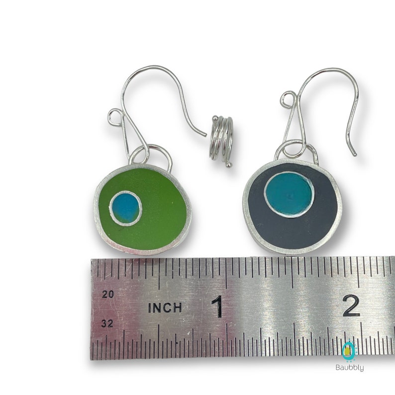 Reversible Earrings Pendant Silver Resin Colorful Double Sided Mix and Match Mismatched Convertible image 7