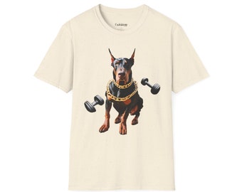 Dobermann Fitness T-Shirt - Starker Hund und Hanteln Design
