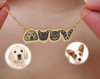 Gegraveerde huisdier portret ketting, aangepaste huisdier ketting, kat hond ketting, huisdier gedenkteken, huisdier fotocadeau voor haar, huisdier minnaar cadeau