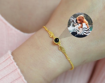 Photo Projection Bracelet, Memorial Photo Bracelet for Mum, Angel Wings Bracelet, Picture Inside Bracelet for Her, Best Friend Gift