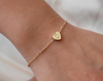Personalized Name Bracelet, Initial Bracelet, Custom Heart Charms Bracelet, Engraved Letter Bracelet, Christmas Gift for Mom, Gift for Her