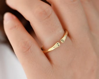 Custom Two Letter Ring, Dainty Initial Ring, Personalized Letter Ring, Stacking Ring, Gifts For Mom, Gift For Her
