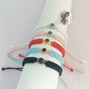 Armband fotoprojectie, personaliseer armband projectiefoto, handgemaakte gevlochten touwarmband, foto bedelarmband, cadeau voor haar hem