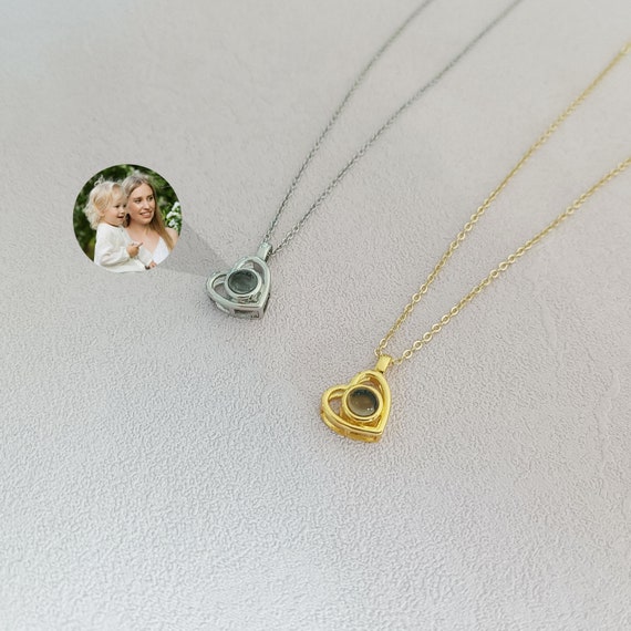 Heart Photo Necklace, Personalized Projection Necklace, Photo Necklace for Women, Picture Jewelry, Birthday Gift for Her Mom Daughter