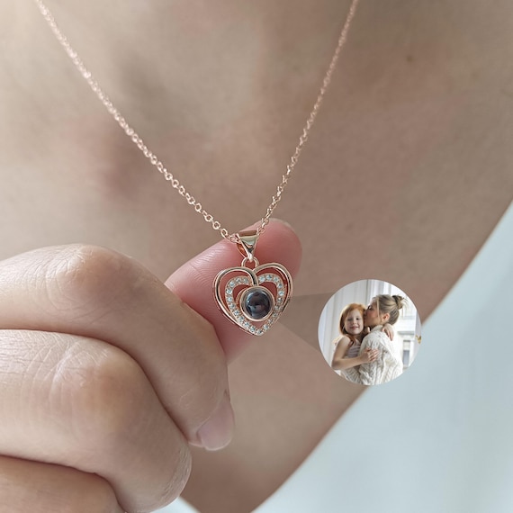 Photo Projection Necklace, Personalized Photo Necklace, Heart Picture Necklace, Memorial Gift, Birthday Gift for Her, Mom Necklace