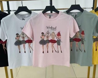 Rhinestone Dancer Graphic Tee for Women – Sparkling T-Shirt with Trendy Dancer Design