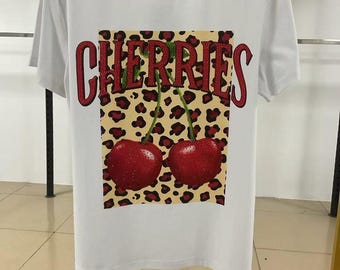 Rhinestone Cherry Graphic Tee for Women – Sparkling T-Shirt with Trendy Cherry Design