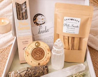 Incense Box "High Energy" | Palo Santo | Sagrada Madre Incense Sticks Copal | Selenite Tower & Staff | Incense Bundle 5 Herbs