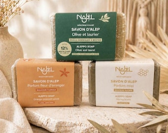 Aleppo Soaps • Set of 3 • Olive/Orange, Olive/Honey, Olive/Laurel • Handmade Soap