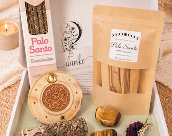 Incense Box "Strength & Strength" | Palo Santo Sticks | Tiger's Eye | Incense Sticks Frankincense + Holder | 5 Herb Incense Bundle
