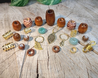 Dreadlock bead set with 24 pretty pieces of jewelry | Aventurine, wood, gold | Plastic-free shipping