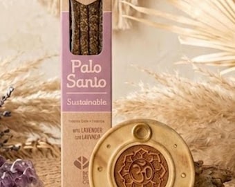 Palo Santo & Lavender Blossom Incense Sticks | Sagrada Madre | Set with Wooden Holder 'Om'