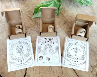 Dread beads made of driftwood with a burned-in zodiac symbol and your element, lovingly handcrafted