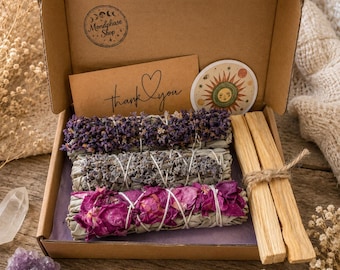 3-delige wierookset • witte salie met lavendel-, seringen- en rozenblaadjes uit wilde oogst + 2 Palo Santo-stokjes