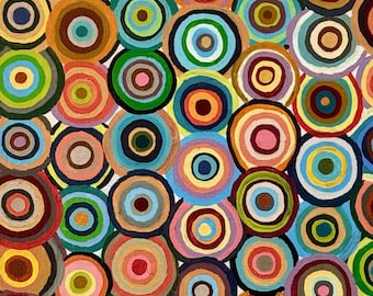 幾何学的抽象アクリル画：額入りキャンバスに描かれたモダンな波線