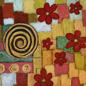 Peinture florale abstraite texturée : art acrylique patchwork bohème (20 x 16)