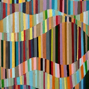 Geometric Abstract Acrylic Painting: Modern Wavy Line Art on Framed Canvas