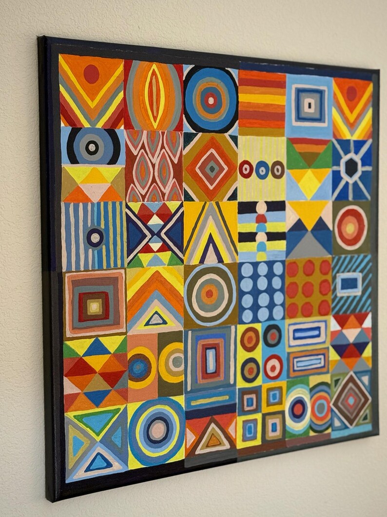 Colorful Geometric Squares Acrylic Painting on Canvas – Abstract Wall ...
