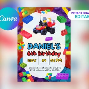 Colorful Brick Birthday Invitation | Editable Digital Party Invite | Building Blocks Theme | Instant Download | Kids Birthday Template
