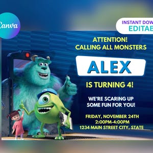 Monster Birthday Party Invitation | Editable Cute Monster Theme | Monster Digital Invite | Instant Download & Printable Invite