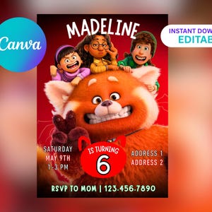 Red Panda Digital Birthday Invitation | Editable Party Invite | Cute Animal Theme | Instant Download | Printable Invite